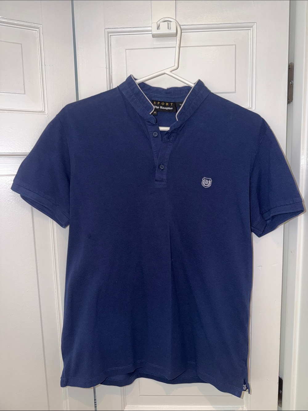Men's Navy Short-Sleeve Polo with Stand Collar